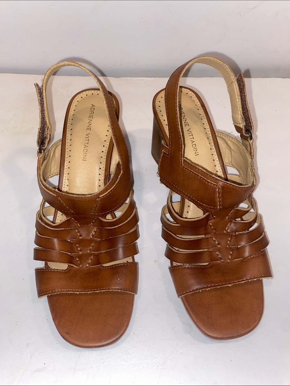 Adrienne Vittadini Tan Brown Strappy Slingback Sandals.used.